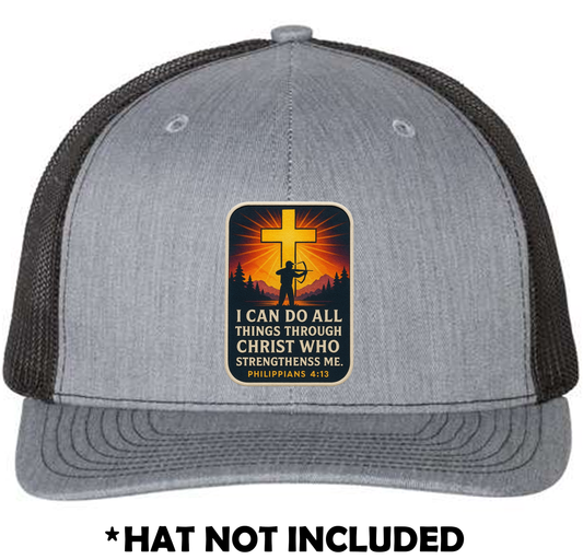 Bow Hunter - Cross Shining - All Things Through Christ UV Printed Hat Patch