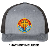 Circle Embroidered Edge Cross Shining In Sky UV Printed Hat Patch