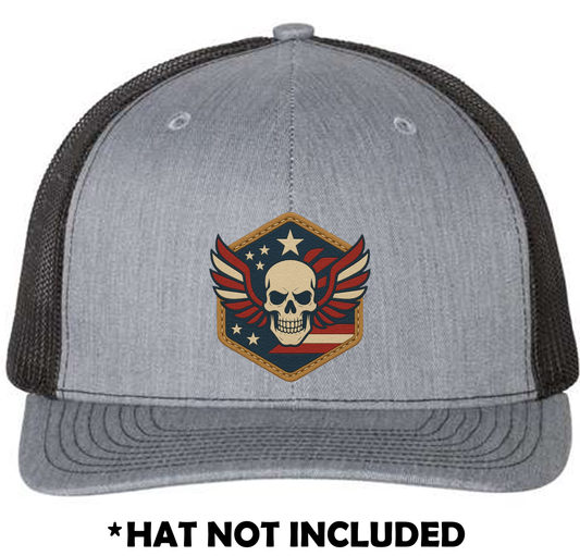 Skull with Wings USA Hexagon UV Printed Hat Patch