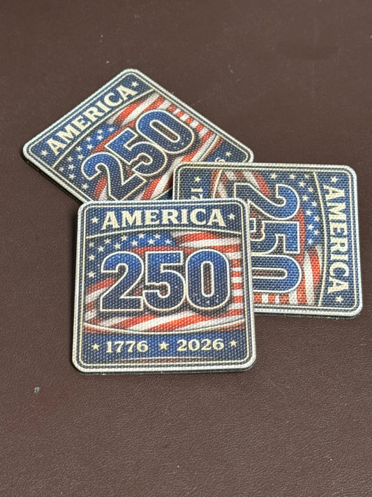 Canvas - Red/White/Blue - Square - 250 Years - UV Printed Hat Patch