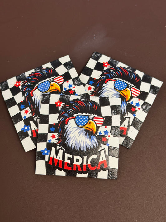 Checkered 'Merica Bald Eagle Mullet UV Printed Patch