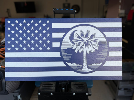 South Carolina - Palmetto Tree & Moon Wooden Flag