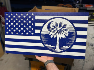 South Carolina - Palmetto Tree & Moon Wooden Flag - Soda City Hat Co
