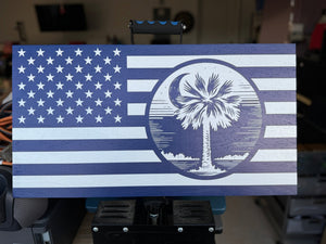 South Carolina - Palmetto Tree & Moon Wooden Flag - Soda City Hat Co
