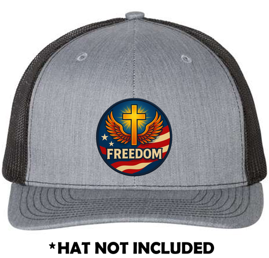 Circle Shining Cross with Wings UV Printed Hat Patch