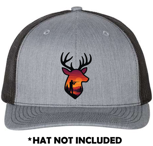 Deer Head with Sunset Hunting Scene UV Printed Hat Patch
