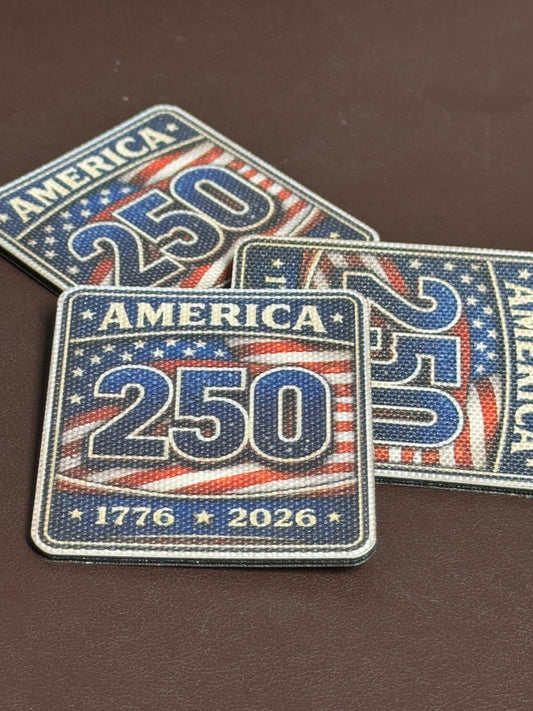 Canvas - Red/White/Blue - Square - 250 Years - UV Printed Hat Patch