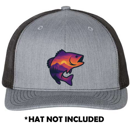 Jumping Fish Mountain Sunset Scene UV Printed Hat Patch