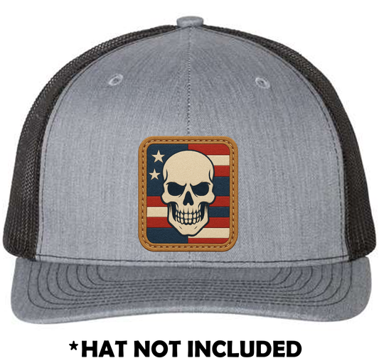 Rectangle Leather Skull USA UV Printed Hat Patch