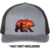 Bear with Mountain Sunset Scene & Bow Hunter UV Printed Hat Patch - Soda City Hat Co