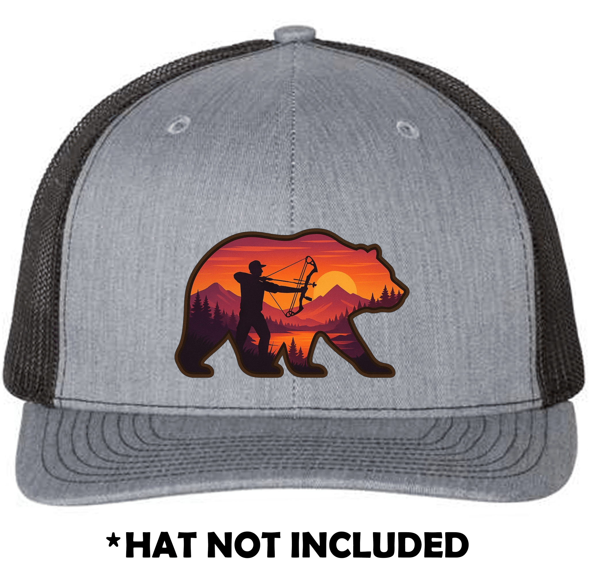 Bear with Mountain Sunset Scene & Bow Hunter UV Printed Hat Patch - Soda City Hat Co