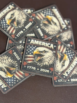 Canvas - Eagle Head - American Flag - 250 Years - UV Printed Hat Patch - Soda City Hat Co