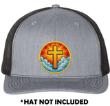 Circle Embroidered Edge Cross Shining In Sky UV Printed Hat Patch - Soda City Hat Co