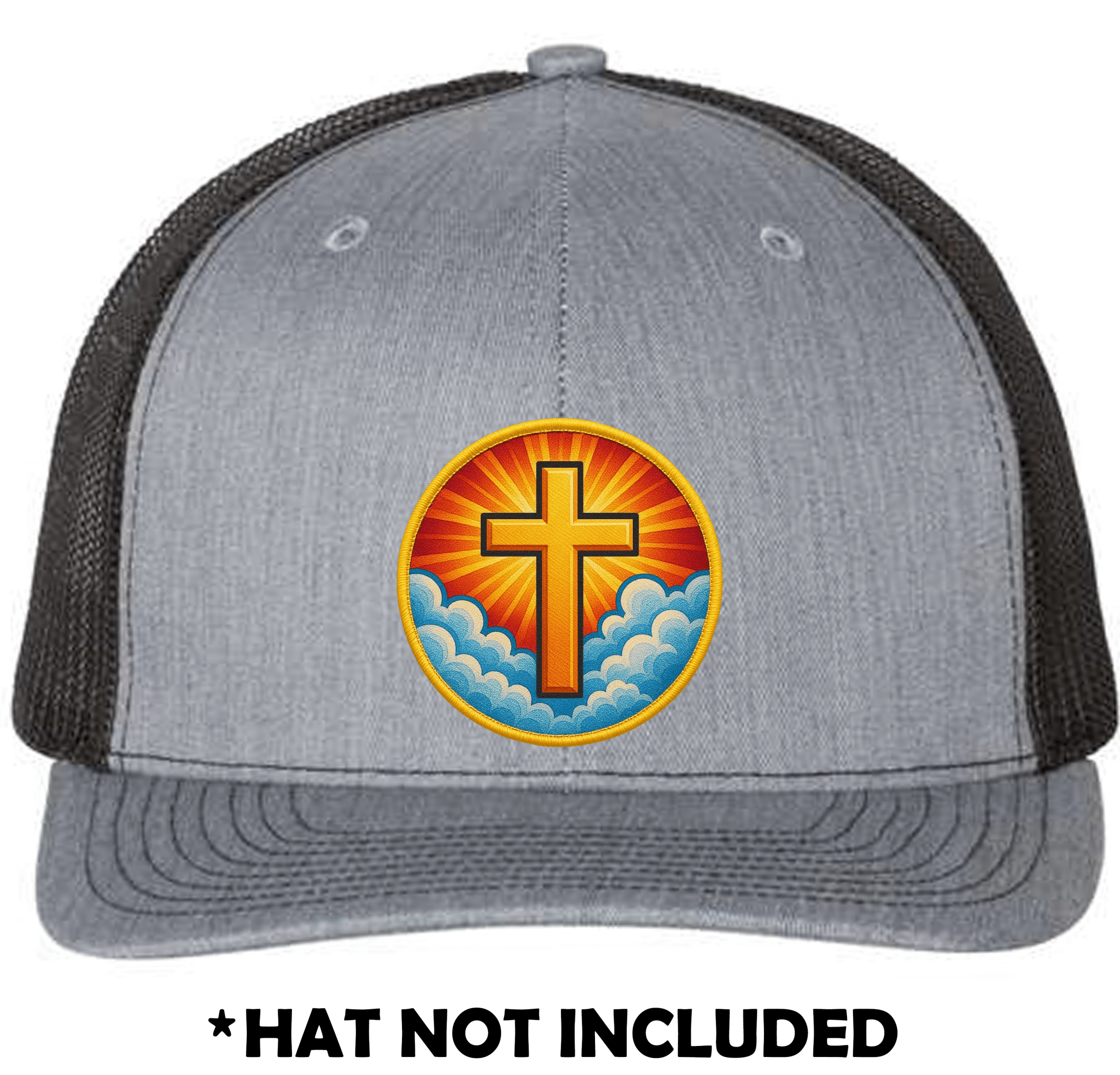 Circle Embroidered Edge Cross Shining In Sky UV Printed Hat Patch - Soda City Hat Co