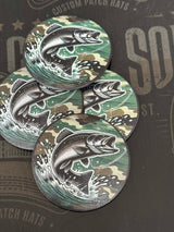 Circle Fish Jump With Camo Background UV Printed Patch - Soda City Hat Co