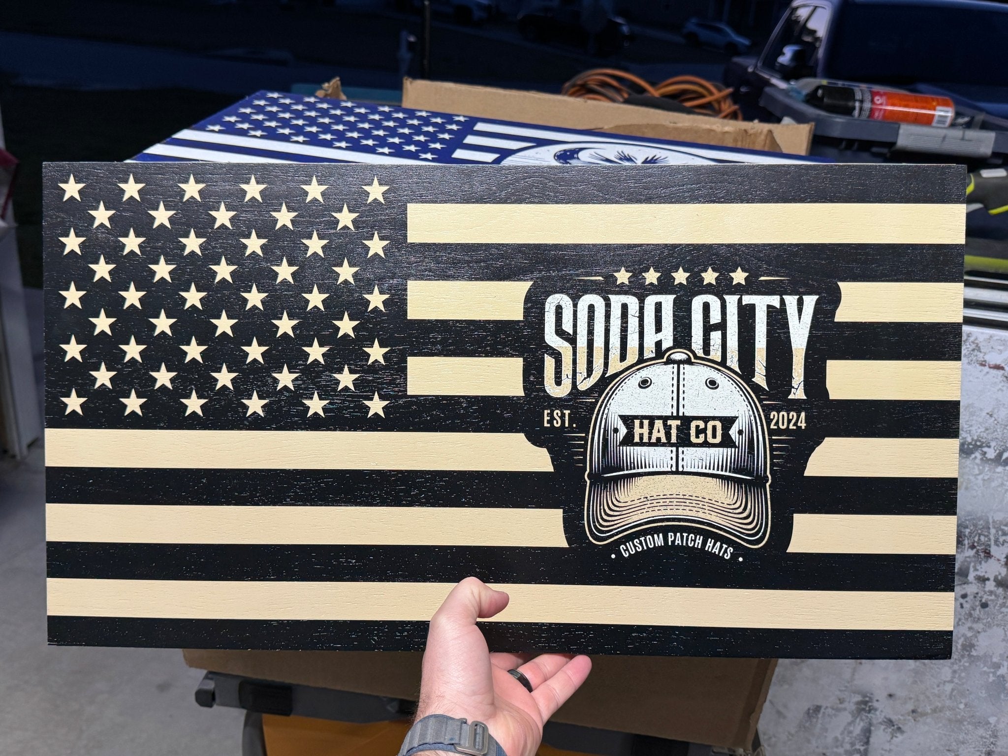 Custom Printed Wooden Flag - Soda City Hat Co