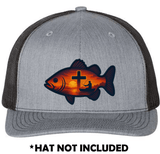 Fish with Sunset Cross & Fisherman Scene UV Printed Hat Patch - Soda City Hat Co