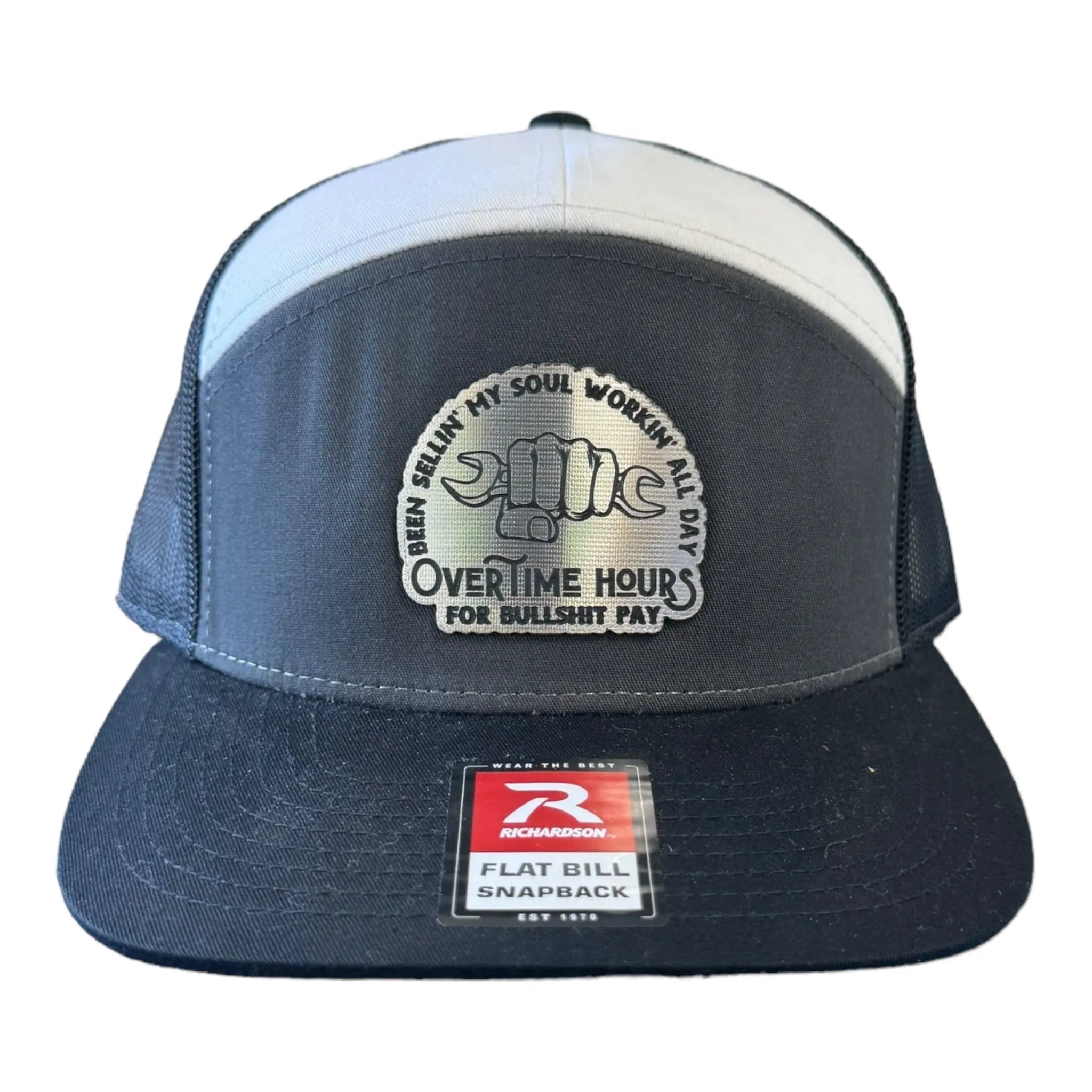 Overtime Hours - Bullshit Pay leatherette Patch - Custom Patches - Soda City Hat Co