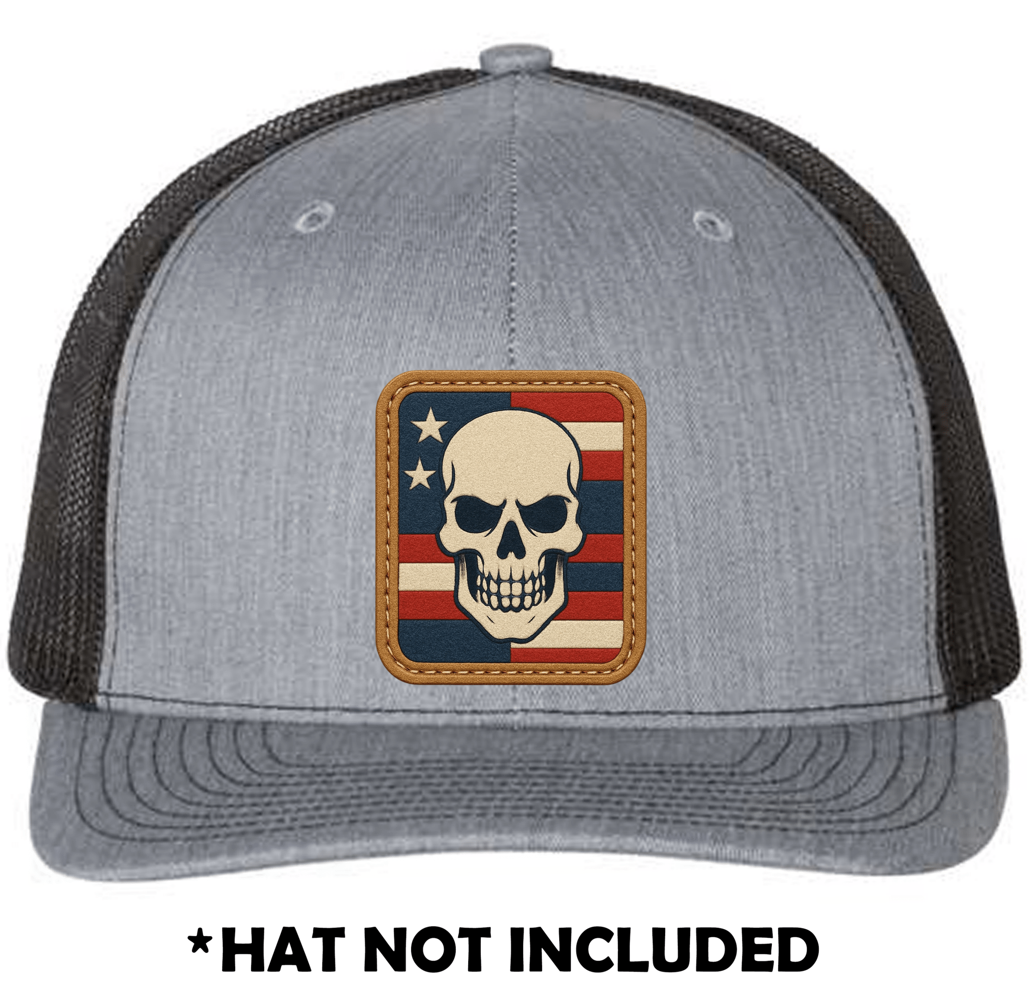 Rectangle Leather Skull USA UV Printed Hat Patch - Soda City Hat Co
