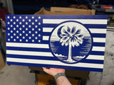 South Carolina - Palmetto Tree & Moon Wooden Flag - Soda City Hat Co