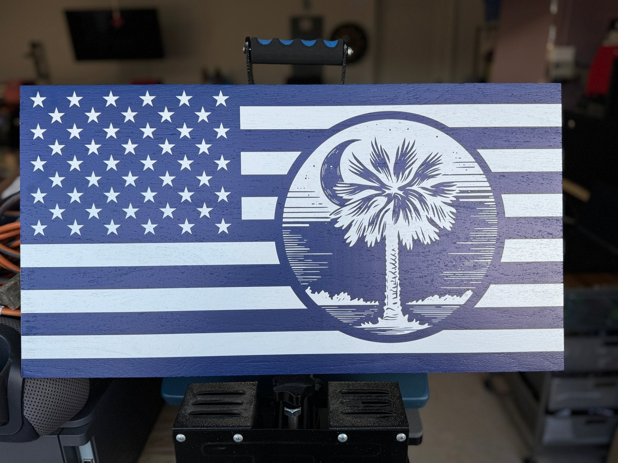 South Carolina - Palmetto Tree & Moon Wooden Flag - Soda City Hat Co