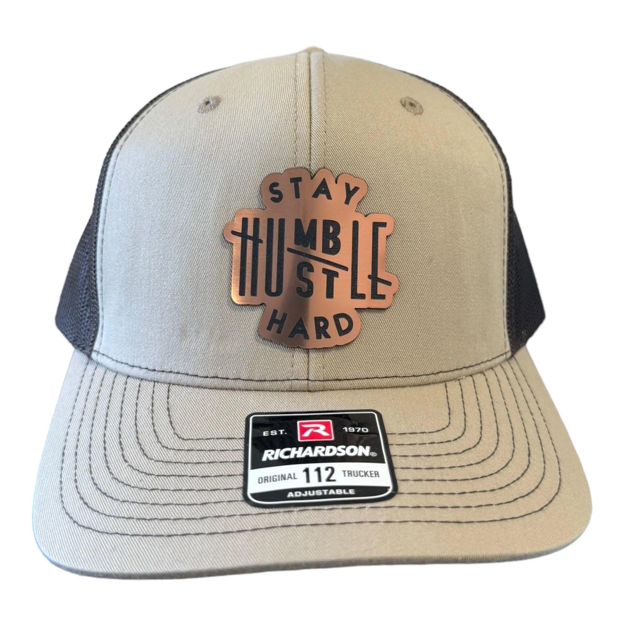 Stay Humble/Hustle Hard leatherette Patch - Custom Patches - Soda City Hat Co